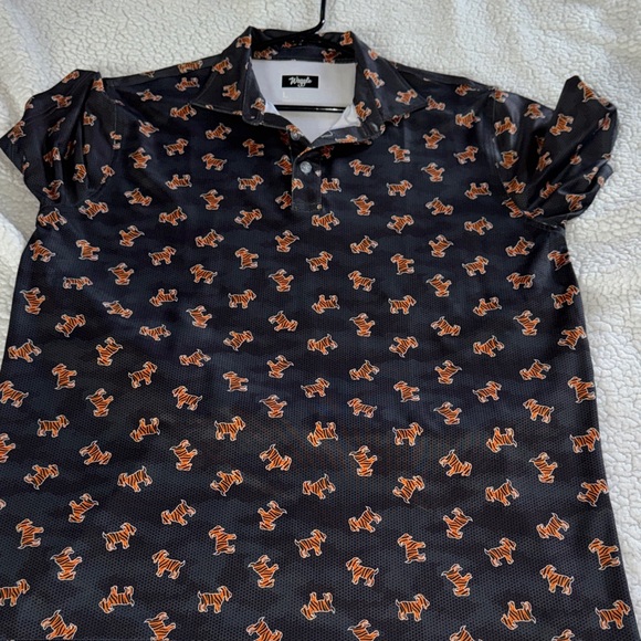 Stylish Black Polo with Orange Tiger Pattern - Picture 1 of 4